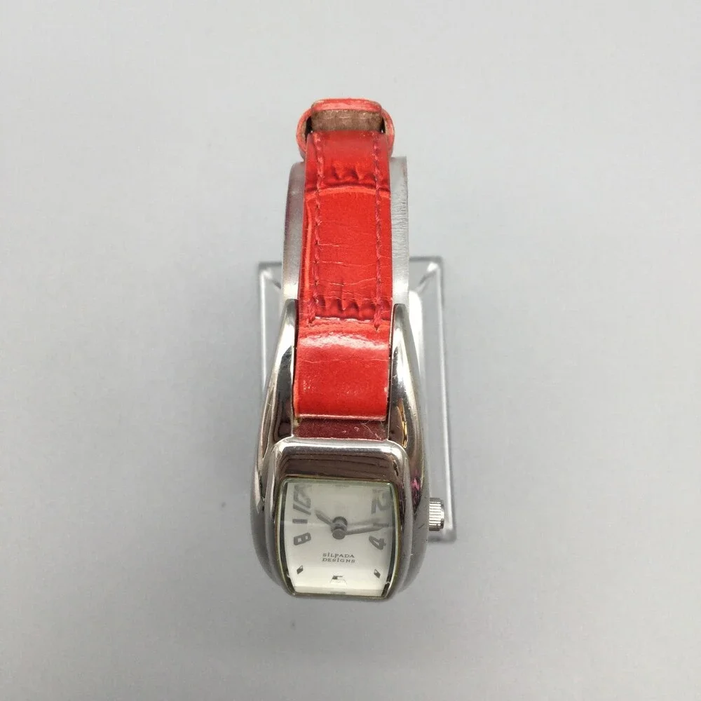 Silpada Designs Womens Watch 21mm White Dial Red Leather Tonneau New Battery